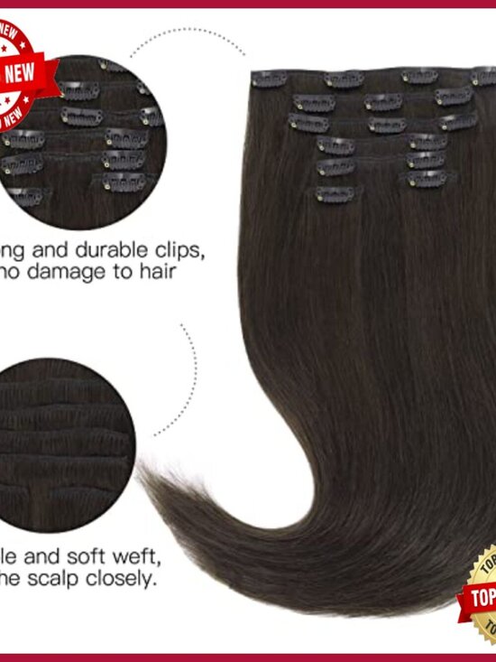 16 Inch Real Human Hair Clip-In Extensions, 7 Pieces Straight Remy Hair main image 5